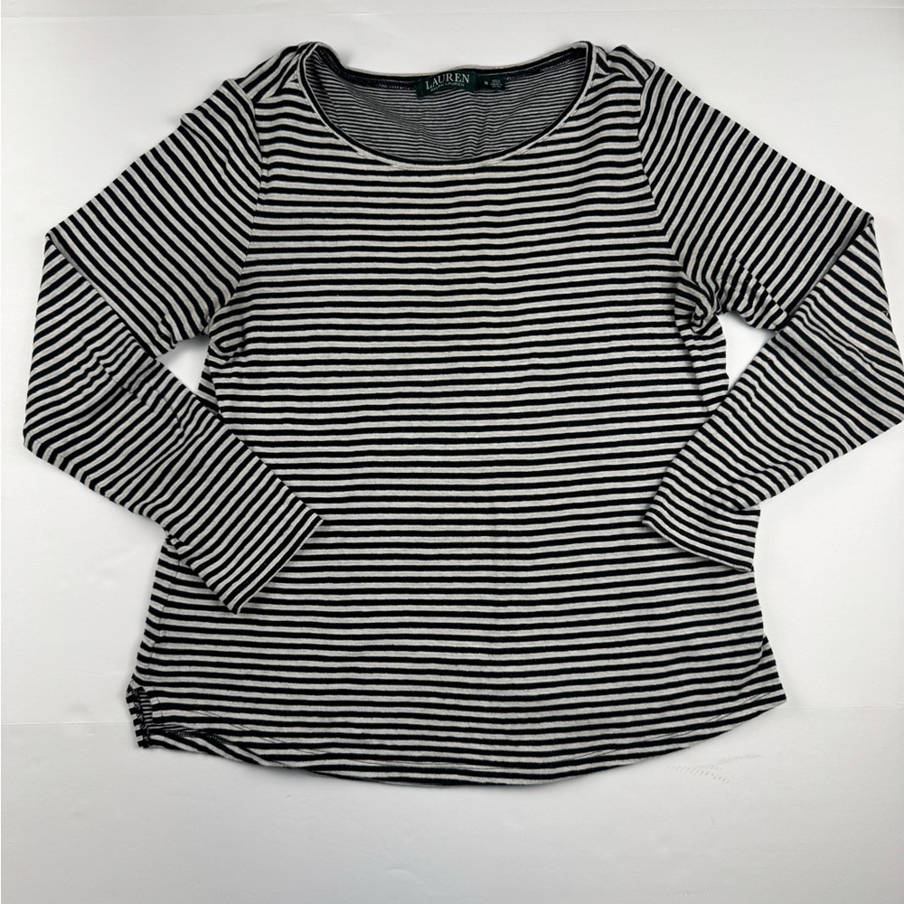 Ralph Lauren Black and White Striped Long Sleeve crew neck Top size medium